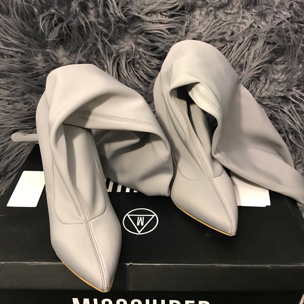 Missguided thigh high gray boots.